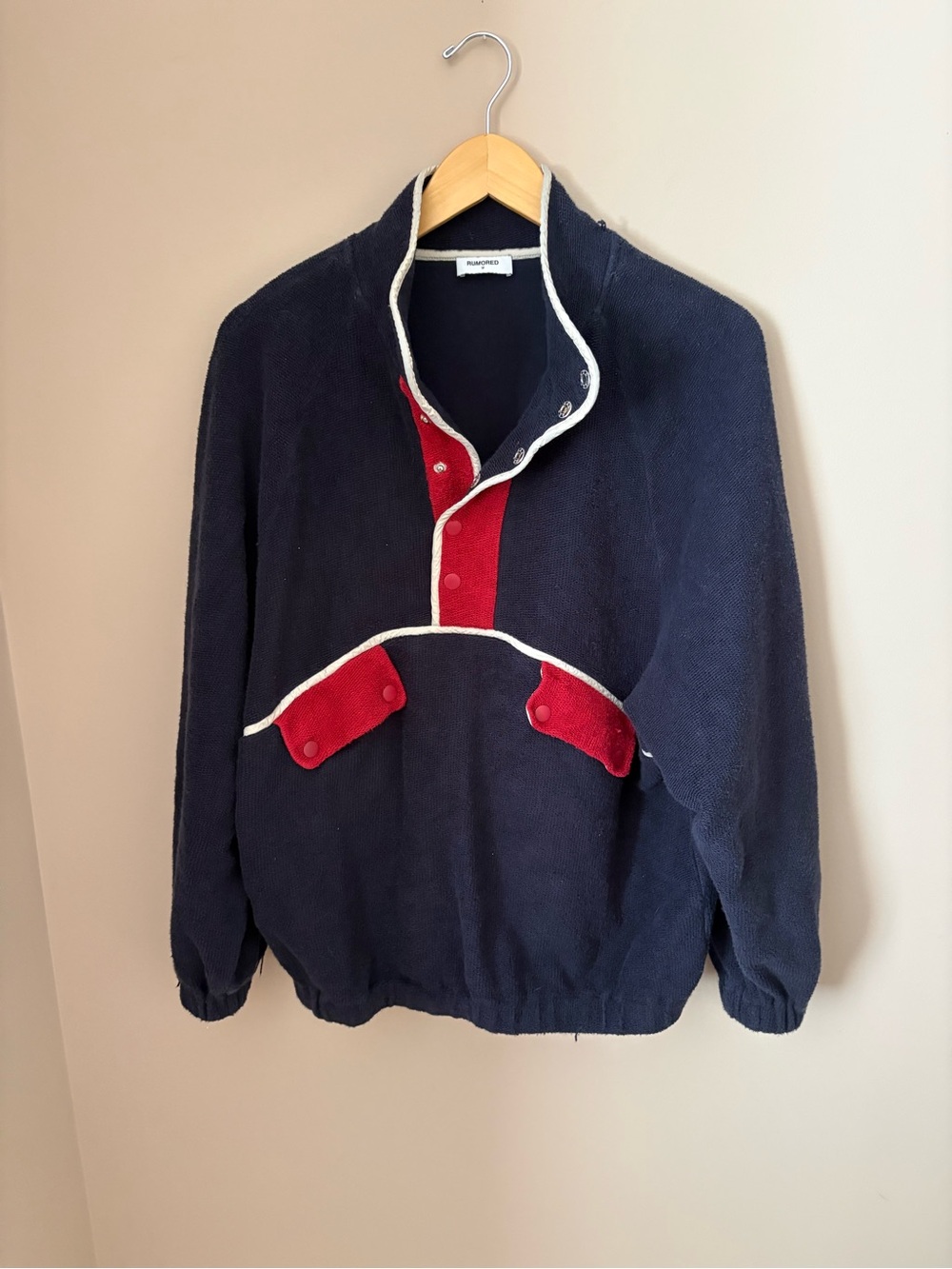 Rumored Navy & Red Pullover French Terry Jacket Sz M - Picture 6 of 12